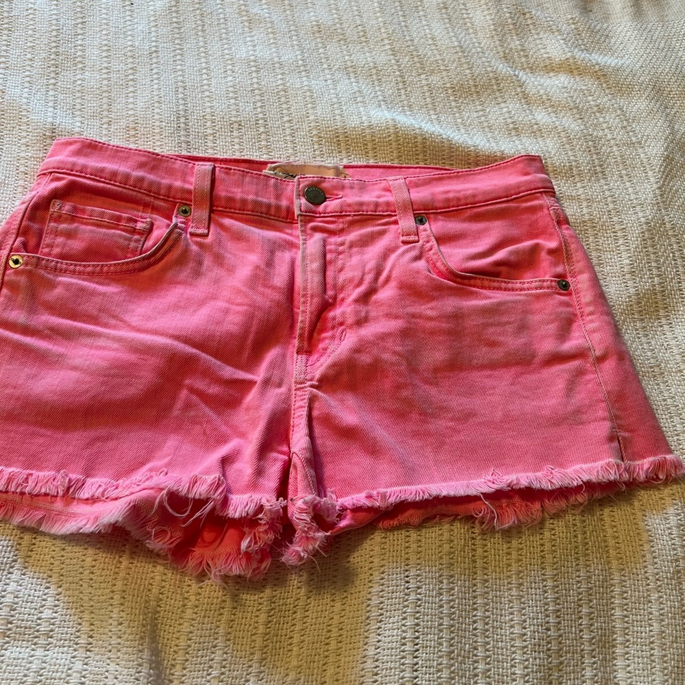 Pink Denim Jean Shorts - Classic Frayed Hem